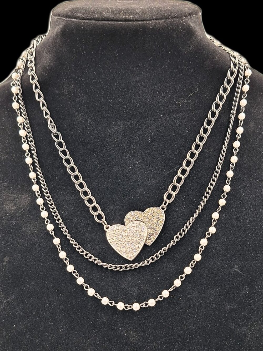 Guess Multi-layered silver tone statement necklace 18"